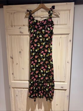 Buffalo David Bitton Black Floral Tie-Shoulder Midi Dress